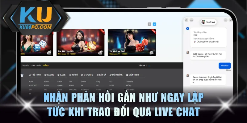 Liên Hệ KU88 - Nhận Phản Hồi Cho 100% Vấn Đề Gặp Phải 2 Nhận phản hồi gần như ngay lập tức khi trao đổi qua live chat